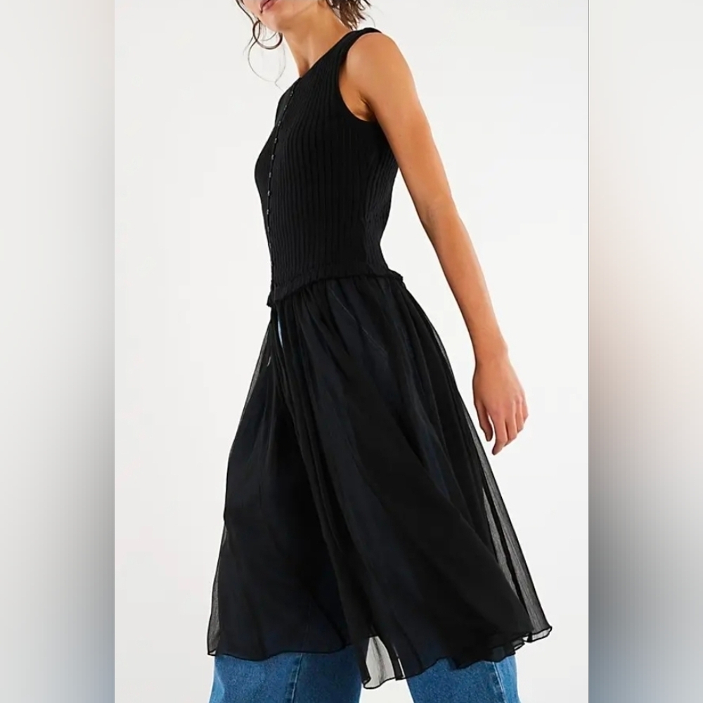 Free People Twice As Nice Black Maxi Tunic Top